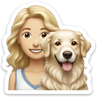 brown haired white woman and her English cream golden retriever curly haired dog smiling sticker