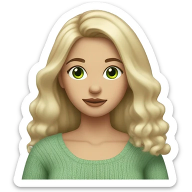 blonde girl with green eyes, smooth skin, sweater, long blow out hair, baddie, middle part sticker