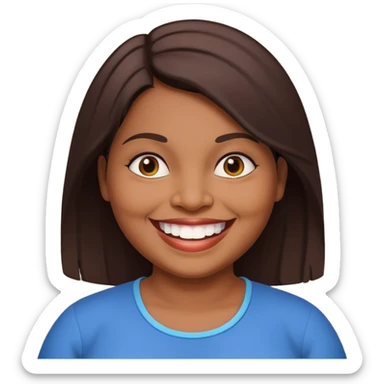 40 yr old chubby sri lankan woman, dark skin, straight brown hair, big smile, white teeth sticker