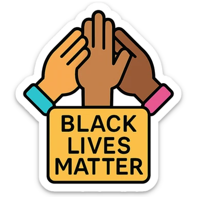 Black Lives Matter diverse hands together symbolizing equality, modern icon style, no text sticker