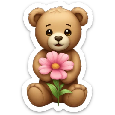 Teddy Bear holding a flower sticker