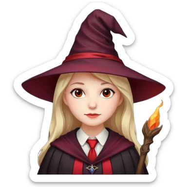 A younger woman with a witch's hat, red tie and robes (classic student or young witch look). sticker