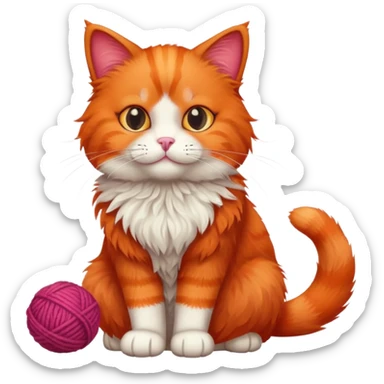 red cat full body sitting with a wool ball sticker