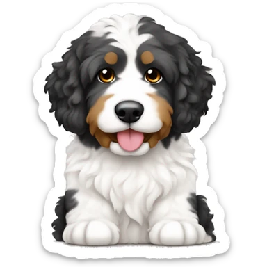white bernedoodle with tan spots sitting  sticker