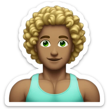 Bodybuilder with green eyes and brow curly hair model face no smile sticker