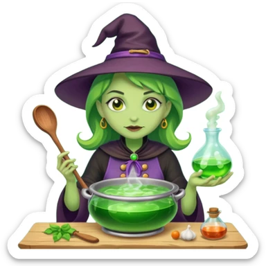 green witch cooking potion sticker