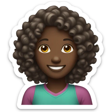A girl with dark skin and curly hair is smiling. sticker