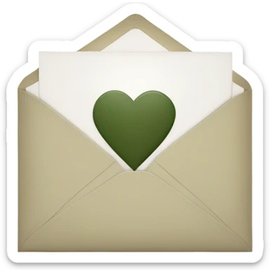 white envelope with a dark khaki green heart sticker