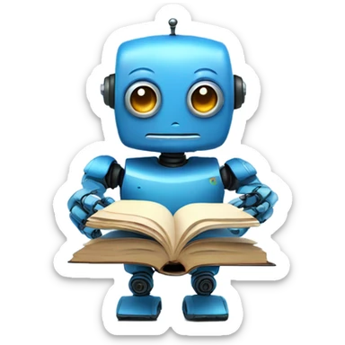 cute robot holds a blue book sticker