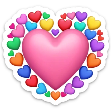 pink heart surrounded by smaller colorful hearts sticker