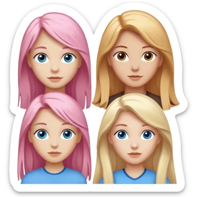 Girlfriend emoji - include 1 white girl with long light pink hair and blue eyes, 1 white girl with brown eyes and medium honey blonde hair, and 2 white girls with brown eyes and long dark brown hair, 1 white girl with blue eyes and light blonde hair,  sticker
