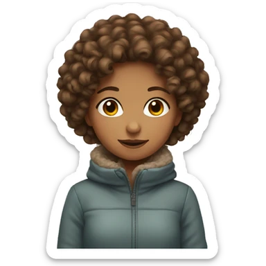 Brown Curly hair girl wearing winter clothes  sticker