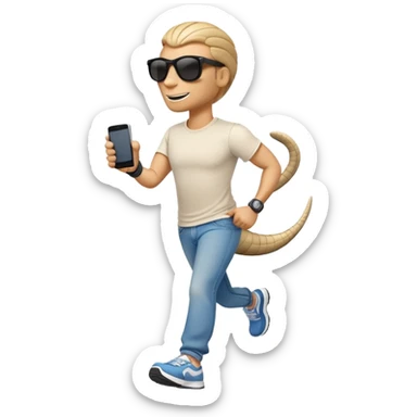 friendly anthropomorphised cobra in jeans and a t-shirt, wearing dark sunglasses, jogging upright in relaxed pose sticker