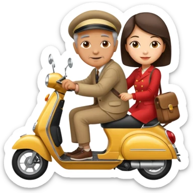 generate iphone emoji old guy italian and chinese girl into the scooter sticker