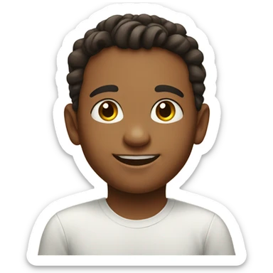 smiling boy portrait indoors with long hair in a bun  sticker