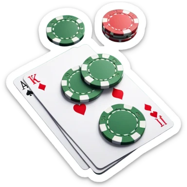 A photorealistic icon featuring playing cards and a stack of poker chips on a green felt table. Bright, detailed design with realistic textures and lighting. Transparent background, clearly symbolizing card games and strategy. sticker