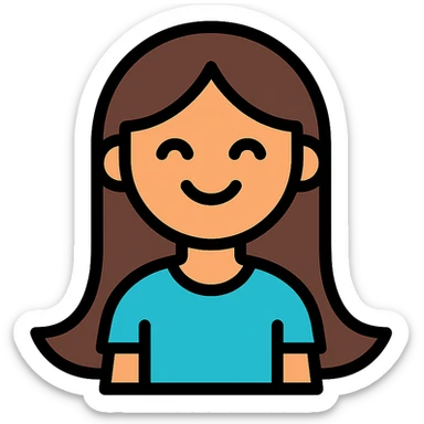icon of a smiling girl with long hair, stylized, modern icon style sticker