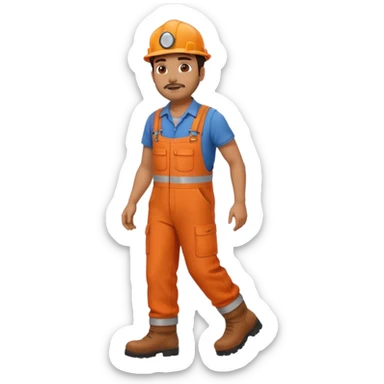 Indian male railway engineer orange overalls, boots walking sticker