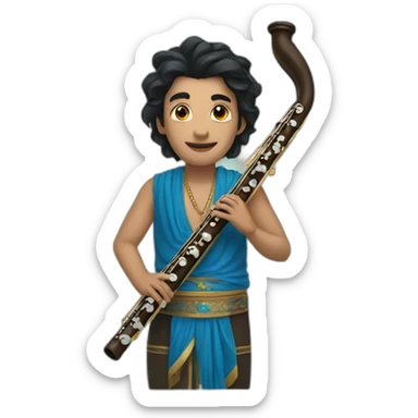 blue krisna with black hair and a flute sticker