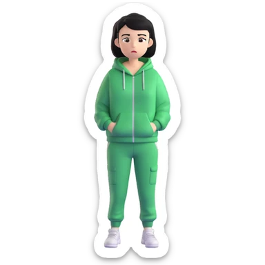 main character from Squid Game wearing green tracksuit, short black hair, worried expression, hands in pockets sticker