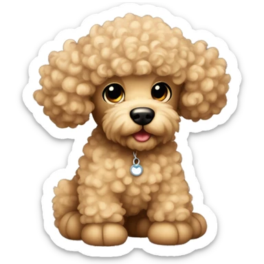 Beige tan curly teddy bear poodle with small round face black eyes long ears sticker