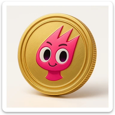 Replace the character on the flat gold token with the mascot's head from the provided image. The token remains flat, gold, and centered, with only the mascot's head in its original color, no text or extra elements. sticker