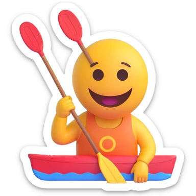 3D smiley emoji, round shape, holding kayak paddle, sporty face, transparent background (kayaking) sticker