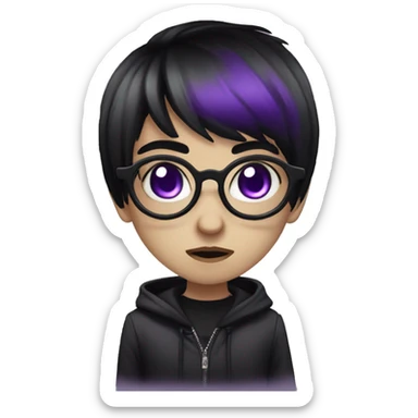 Goth black hair glasses purple eyes cute skinny  sticker