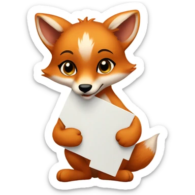 Baby fox with a blank sign sticker