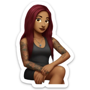 Beautiful tattooed burgundy long haired woman sitting on couch sticker