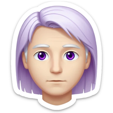 Beyaz uzun ve düz saçları olan,mor göz rengi olan, bembeyaz tenli bir erkek,genç,gözleri hafif çekik ve saçları da teni de bembeyaz olacak,genç olacak,kırışıklığı olmayacak,gözleri çekik ve mor renk olacak,alnında kırışıklık olmayacak,saçı daha beyaz olsun,genç olacak sticker