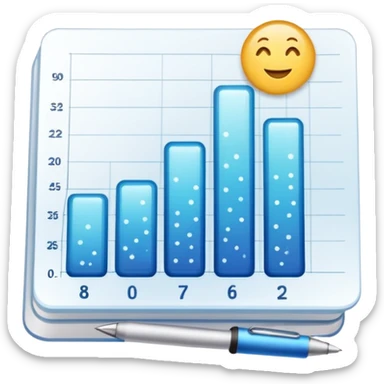 ios style emoji for report sheet consisting graph/ charts with sparkle around the report sticker