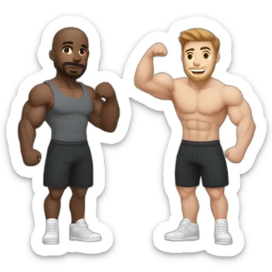 Close up Actively gesturing  with hands Pale skinned Fit Man With the biceps and brown hair in dark gray Sleeveless Mike, black oversize sports shorts, watch and white Sneakers sticker