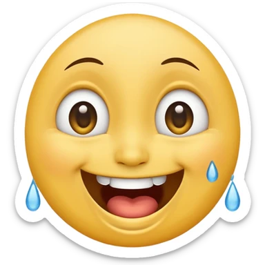 Emoji, laughing face with tears of joy exactly from eyes, wide smile, big eyes sticker