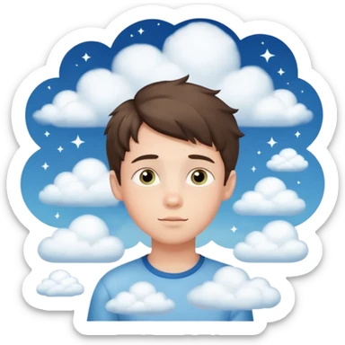 Boy dreaming about her with clouds sticker