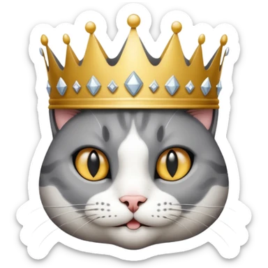 Cat Grey, White, black. With a crown sticker