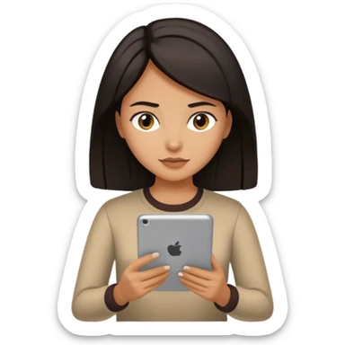 dark hair woman reading a tablet sticker