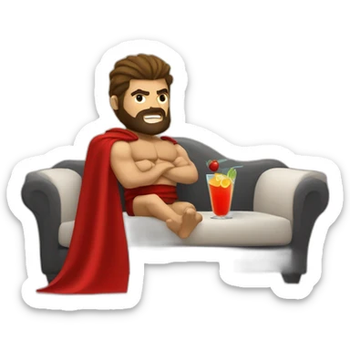 The Spartan Leonidas and his red cape with a relaxing cocktail on a sofa. sticker