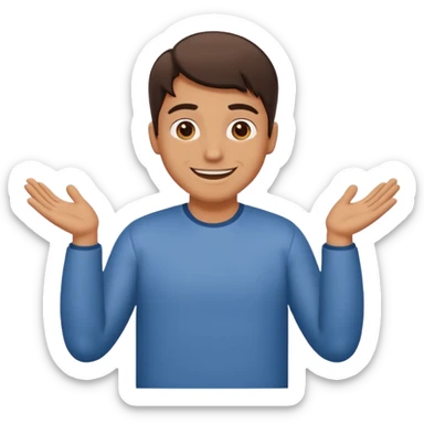 Guy shrugging his shoulder with 6 on one and 7 on the other sticker