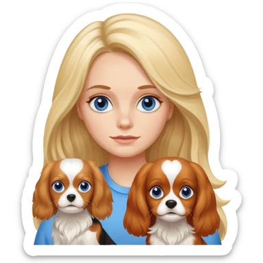 Blond Mom with a little blue eyed girl. The girl has long blonde hair. And with tricolora cavalier charles spaniel  sticker