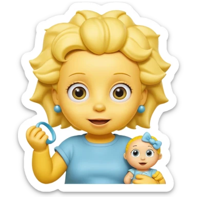 A 3D cartoon baby character fully yellow skin, styled like Maggie Simpson, with pacifier, big eyes, smooth shading, Memoji-style rendering, consistent with other yellow Simpsons characters. sticker