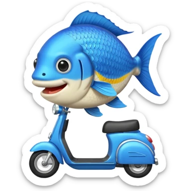 Fish riding a scooter sticker