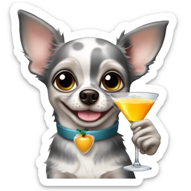 Grey Merle chihuahua holding a martini sticker