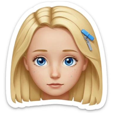 blonde girl, blue eyes with clips in hair and the biggest forehead ever sticker