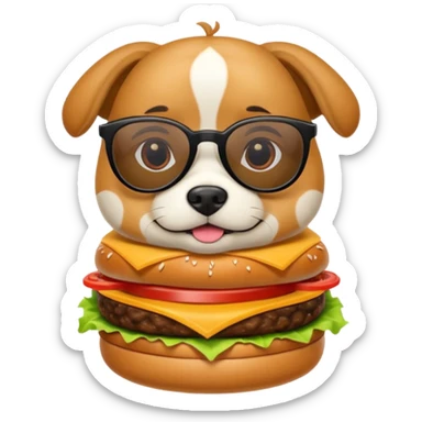 una hamburguesa o perro caliente con gafas y animado sticker