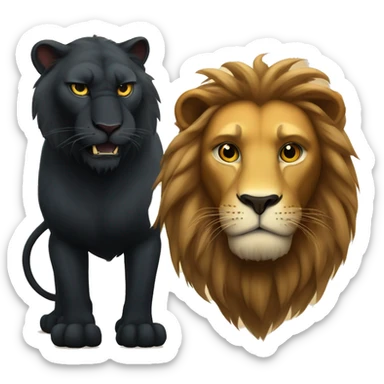 Big serious lion next to a small young black panther sticker