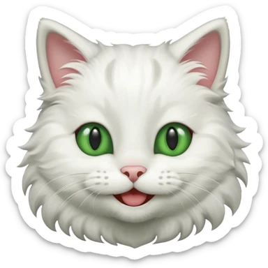 Realizar emoticonon de gato blanco con gris solo carita sonriendo muy feliz ojos grandes de color verde sticker