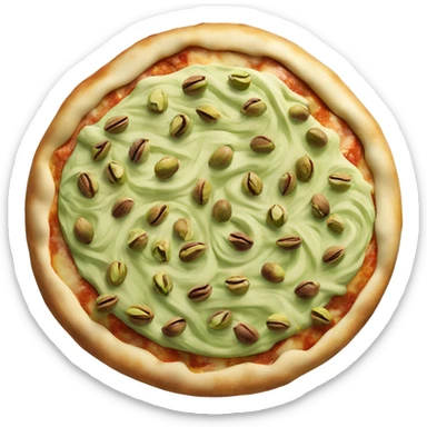 Pistachio flavored pizza with a swirl of brown frosting in the center sticker