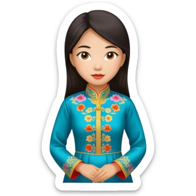 Asian girl wearing traditional ao dai Vietnamese clothes sticker