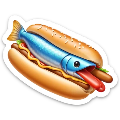 A fish eating a hotdog sticker